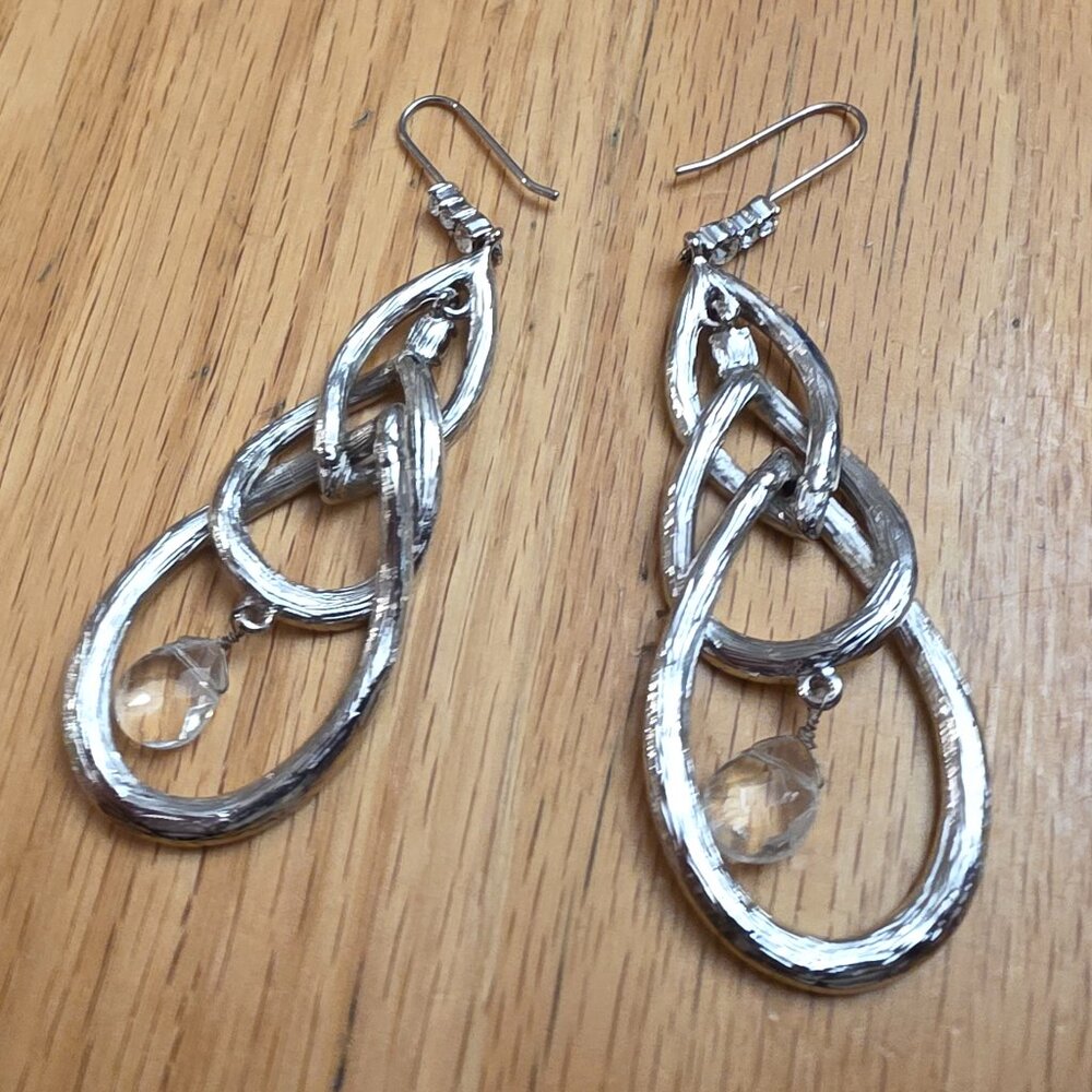 Etsy Silver Tone Beaded Rhinestone Drop Dangle Earrings - Picture 11 of 14
